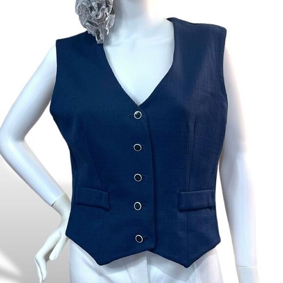 70’s Vintage Navy Blue Polyester Vest Handmade Sz M - Picture 3 of 6